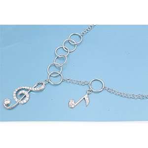  Sterling Silver Music Notes Clear CZ Necklace Jewelry
