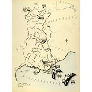  1945 Print Mediterranean Sea France World War II Map 7th 