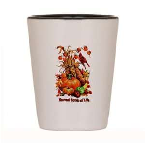 Shot Glass White and Black of Thanksgiving Harvest Seeds of Life Corn 