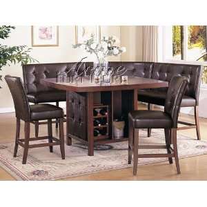  6 pc walnut finish wood counter height dining table set 