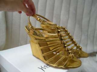 YVES ST LAURENT YSL SHOES sandals wedges trybal gold strappy  