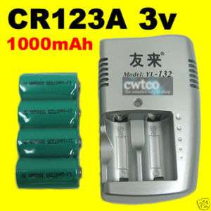 4x CR123A 3v Rechargeable Battery+CHARGER CR123 US  