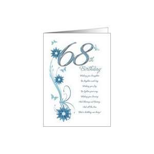 68th birthday card in teal with flowers and butterflies Card