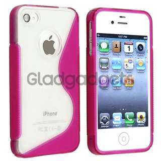 Clear Pink S Shape Rubber TPU Case+PRIVACY FILTER for VERIZON iPhone 4 