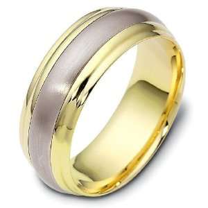  7.5mm traditional two tone wedding band ring (14K Gold 