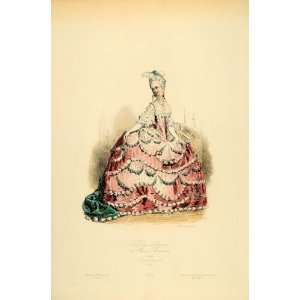  1870 French Lady in Waiting Dress Wig Fan Fashion 1777 