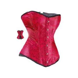   Red Victorian Brocade Steel Boning Corset with black tie lace in back