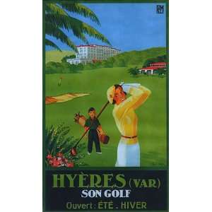 GIRL PLAYING GOLF SPORT HYERES FRANCE FRENCH 24 X 36 VINTAGE POSTER 