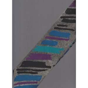   Tie ; Italian 100% Silk Blue Black Artistic Stripe 