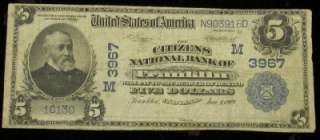 1902 PLAIN BACK, CITIZENS NB OF FRANKLIN, INDIANA (CH#3967) #Y220 