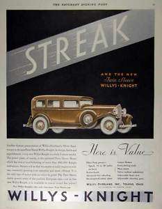 1932 Willys Knight car Streak vintage print AD  