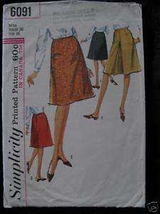 Vintage 60s Fashion Fabric Pattern 4 A LINE SKIRTS W26  