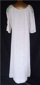   Embroidered Mexican White Maxi Dress Caftan Boho Hippie S M L  