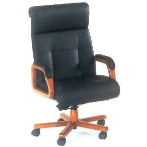  Matching Black Leather & Cherry Conference Chair