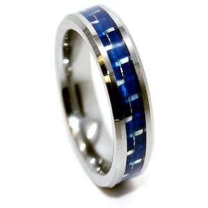   Blue Carbon Fiber Fashion Band Wedding Ring Engagement Band Size (7