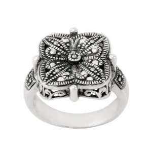  Sterling Silver Marcasite Flower Design Ring, Size 9 