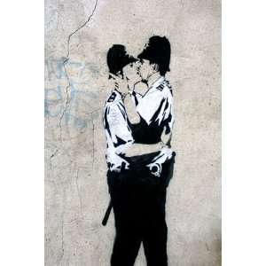Banksy Kissing Coppers Policeman Mini PAPER Poster Measures 23.5 x 16 