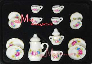 Lot of 15 Rose Dollhouse Miniature Coffee Tea Cup Set  