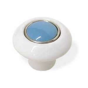  White Ceramic Knob w/ Chrome & Blue Insert LQ PBF430Y SYB 