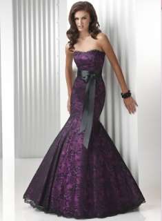 2012 New Mermaid Black/Fuchsia Lace Evenning Dress Prom Ball Gonwn 