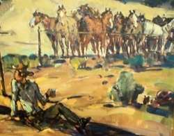 Orig Oil Painting Marjorie Reed Cowboy chuckwagon  
