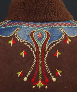 VINTAGE Sheepskin Coat shearling folk embroidery POLAND  