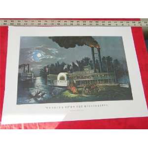  Currier & Ives Print Wooding Up on the Mississippi 