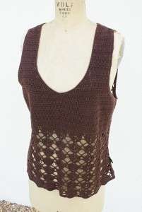 XOXO JEANS HIPPIE BROWN CROCHET TOP LACE UP BACK MEDIUM  