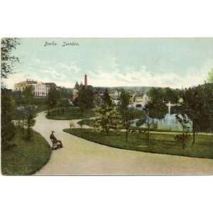  1900 Vintage Postcard Park View in Boras Sweden 