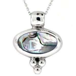    Sterling Silver Abalone Inlay Oval Pendant with Beads, 18 Jewelry