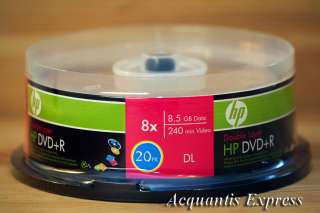   HP DVD+R DL 8.5GB Double Dual Layer 20CB NEW Discs 051122271229  