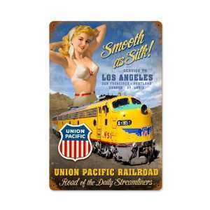  Railroad Pin up Girl Union Pacific Smooth as Silk Tin 