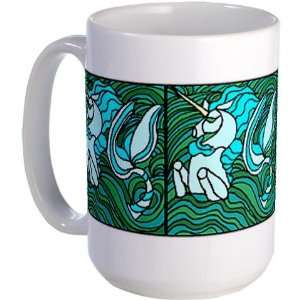  Unicorn and Green Sea Art Large Mug by  