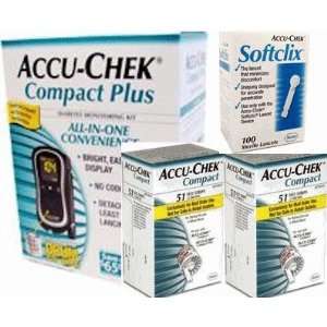  Accu Chek Compact Plus Meter 102 Test Strips 100 Lancets 