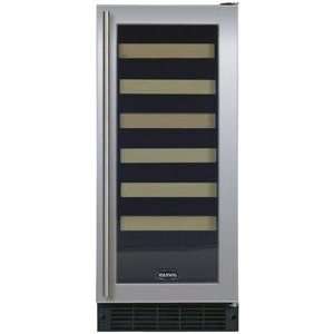24 Bottle Wine Cooler with Wood Facing Shelves Finish Stainless Steel