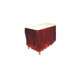  Red Metallic Fringed Table Skirt