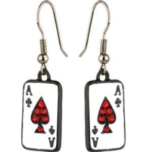  Ruby Red Gem ACE OF SPADES Playing Card Earrings Jewelry