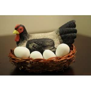  Ceramic Chicken with 4 Ceramic Eggs and Nest Kitchen 