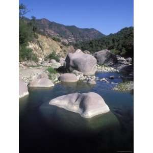 Green Pools of the Sespe River, with Large Boulders, California 