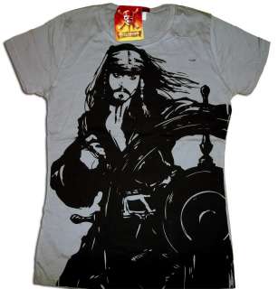 PIRATES OF THE CARIBBEAN AT WORLDS END RETRO GRAY TEE SHIRT WOMENS 