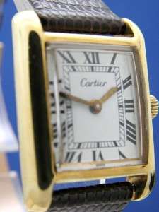 Ladies Cartier Tank 18K Gold Plated Watch W/ White Dial (54594)  