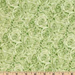  44 Wide Passionately Pink Packed Roses Green Fabric By 