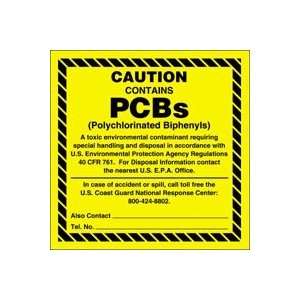 Hazardous Waste Adhesive Vinyl Labels CAUTION CONTAINS PCBs 6 x 6 