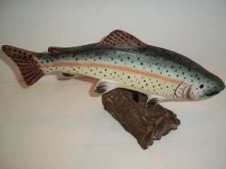 RAINBOW TROUT WOOD FISH STAND HOME OFFICE DEN DECORATIVE FISHING 