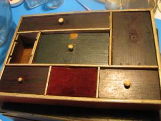Antique Childs Mahogany Veneer Wood Jewelry Trinket Box  