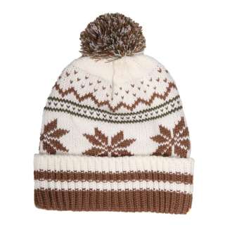 Womens ladies Hat Warm Cute Fashion Snowflake Pattern Pom pon Knit Hat 