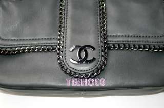 AUTH CHANEL 2.55 Classic Lambskin Leather Gray Chain Flap Shoulder Bag 