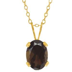  0.75 Ct Oval Shape Brown Smoky Quartz Yellow Gold Plated 