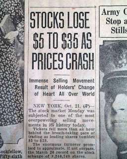 1929 STOCK MARKET CRASH Wall Street New York City BEGINS FALLING Old 