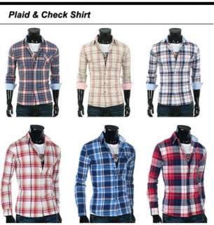 Mens Casual Long Sleeve Check Plaid Shirts C16  
